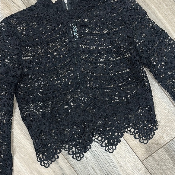 Black Embellished Crop Blouse with Mandarin Collar - Picture 2 of 6